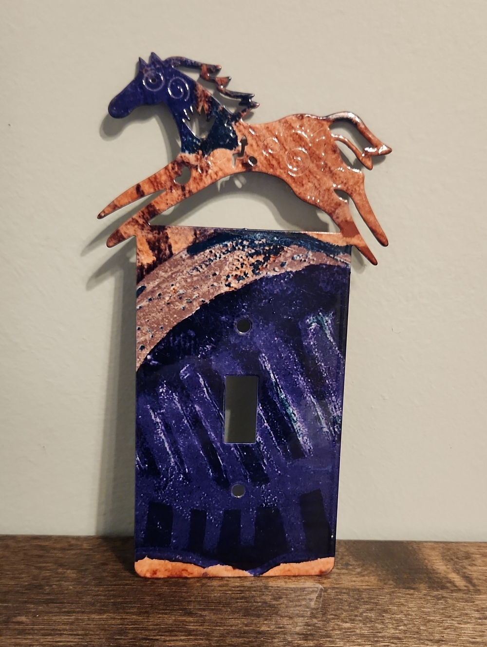 Lazart Copper & Blue Horse Metal Wall Decor Light Switch Cover -  Western